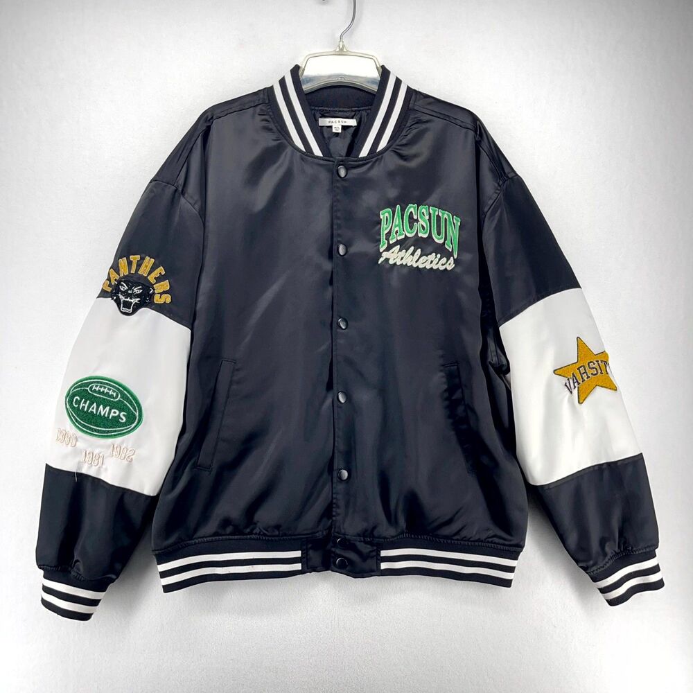 Pacsun Athletics Black Varsity Jacket‎ Embroidered Unisex Size M/L